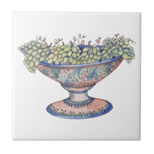 Azulejo De Cerâmica Tigela de pedestal de cerâmica italiana com uvas v