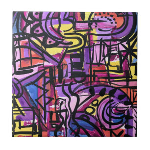 Azulejo De Cerâmica Tigela de Soco-Arte Abstrata Ousada Colorida Pinta