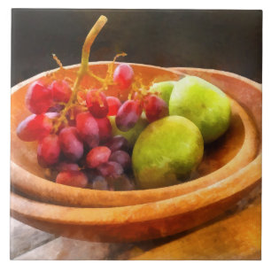 Azulejo De Cerâmica Tigela de Uvas e Peras Vermelhas