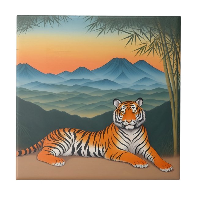 Azulejo De Cerâmica Tiger Sunset Mountain Tiger (Frente)