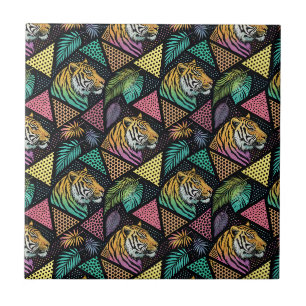 Azulejo De Cerâmica Tigre da Selva Padrão de Animal Geométrico Arte Po