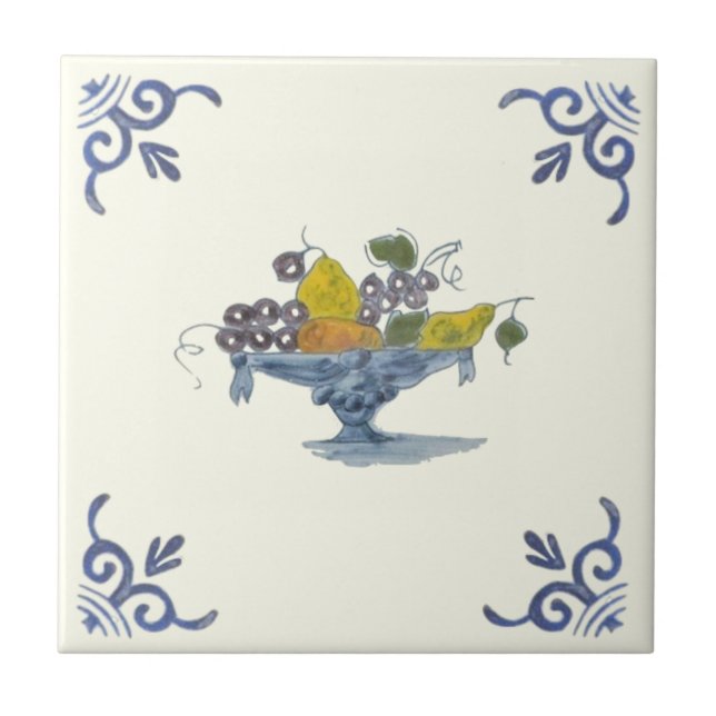 Azulejo De Cerâmica Tigre de Fruta do século 17 Repro (Frente)