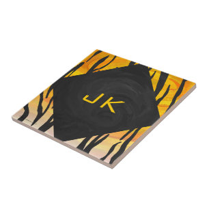 Azulejo De Cerâmica Tigre Impressão de preto e laranja