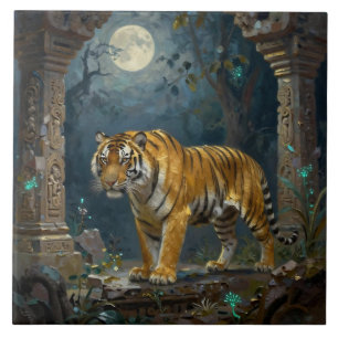 Azulejo De Cerâmica Tigre nas Dunas Antigas sob a Lua Cheia