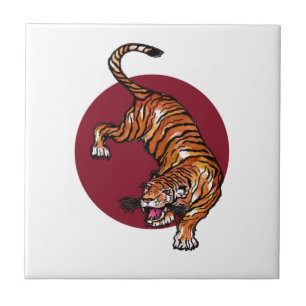 Azulejo De Cerâmica Tigre no Círculo Vermelho