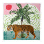 Azulejo De Cerâmica Tigre no nascer do sol<br><div class="desc">Tigre no Sunrise II por Melissa Wang. Um tigre passa por uma árvore tropical enquanto o sol se move através do céu. | 164403D</div>