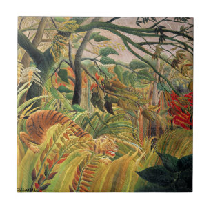 Azulejo De Cerâmica Tigre numa Tempestade Tropical por Rousseau