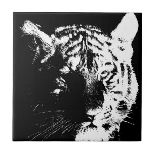 Azulejo De Cerâmica Tigre Pop de Arte Preto e Branco