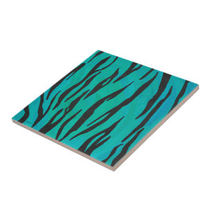 Azulejo De Cerâmica Tigre Preto e Estampa Teal