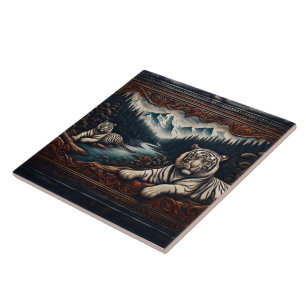 Azulejo De Cerâmica Tigres de Bengala nas Montanhas Serenhas