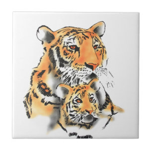 Azulejo De Cerâmica Tigress e Cub