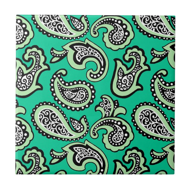 Azulejo De Cerâmica Timeless Paisley on Green Background (Frente)