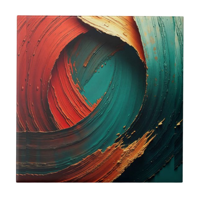 Azulejo De Cerâmica Tinta a Óleo Abstrata Pintada com Espesso Impasto (Frente)