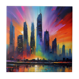 Azulejo De Cerâmica Tinta acrílica de óleo de Abstrato Cityscape color