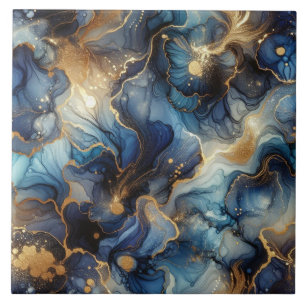 Azulejo De Cerâmica Tinta Alcoólica Azul Real e Dourado em Cerâmica