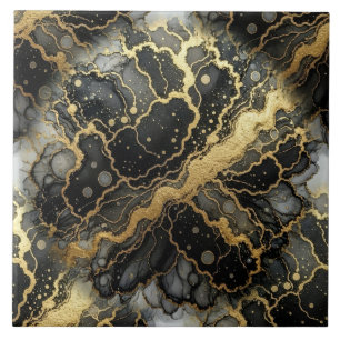 Azulejo De Cerâmica Tinta Alcoólica de Mármore Preto e Dourado de Luxo