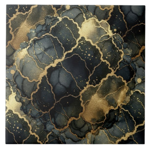 Azulejo De Cerâmica Tinta Alcoólica de Mármore Preto e Dourado de Luxo