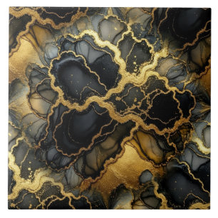 Azulejo De Cerâmica Tinta Alcoólica de Mármore Preto e Dourado de Luxo