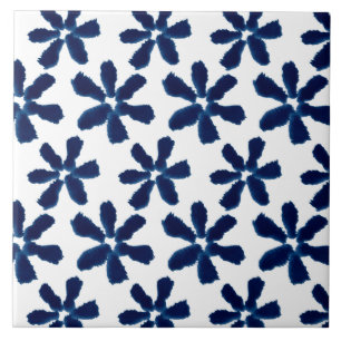 Azulejo De Cerâmica Tinta de Aguarela Floral Azul Índigo Branco