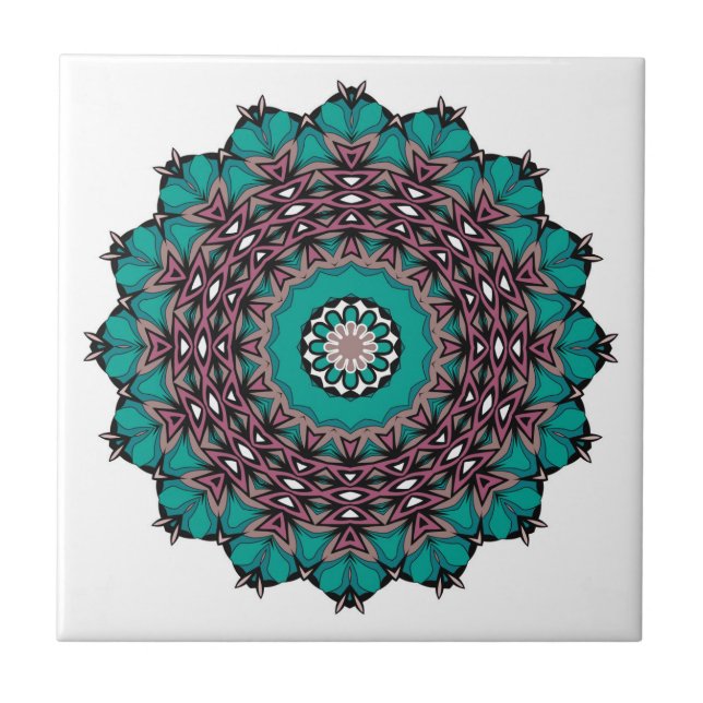 Azulejo De Cerâmica Tinta decorativa de abstrato de mandala em círculo (Frente)