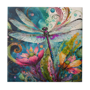 Azulejo De Cerâmica Tinta e Caneta Dragonfly Azulejo cerâmica