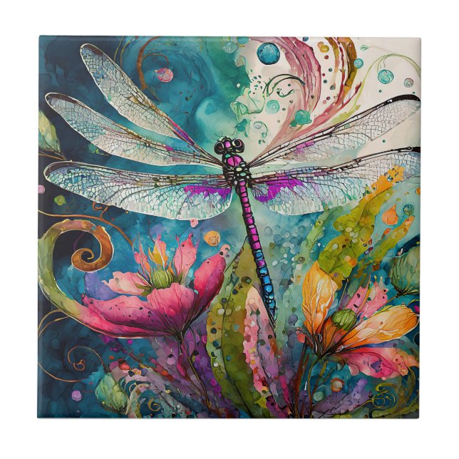 Azulejo De Cerâmica Tinta e Caneta Dragonfly Azulejo cerâmica (Frente)