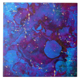 Azulejo De Cerâmica Tinta púrpura de álcool azul com ouros falsos