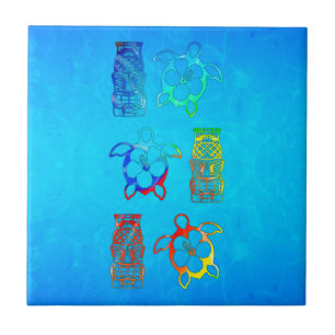 Azulejo De Cerâmica Tintura Honu do laço e máscara de Tiki