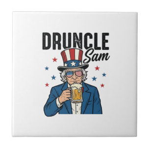 Azulejo De Cerâmica Tio Sam Engraçado Design de Vetor de Cerveja Patri