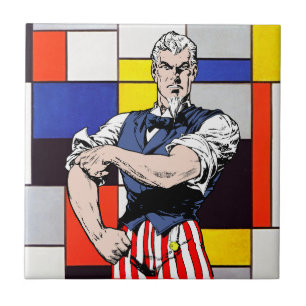 Azulejo De Cerâmica Tio Sam se aproximando com Piet Mondrian Twist