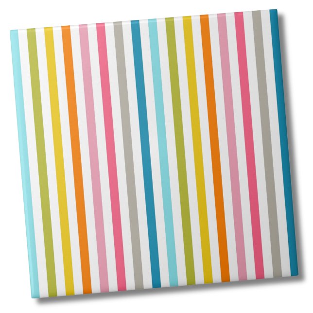 Azulejo De Cerâmica Tiras Coloridas Modernas do Arco-Íris (Cute Stylish Pastel Rainbow Stripes Pattern Ceramic Tile)