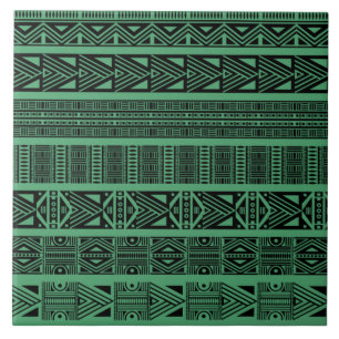 Azulejo De Cerâmica Tiras de padrão preto e verde do Modern Boho