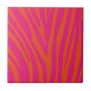 Azulejo De Cerâmica Tiras de zebra cor-de-rosa-quente e cor-de-laranja