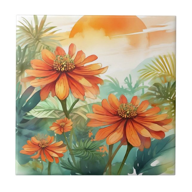 Azulejo De Cerâmica Tithonia Tropical (Frente)