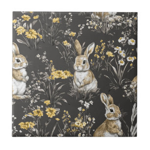 Azulejo De Cerâmica Toalete de Coelho Elegante Padrão Floral Vintage (