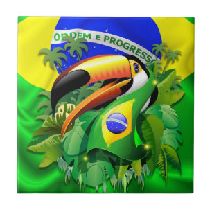 Azulejo De Cerâmica Toco Toucan com bandeira do Brasil