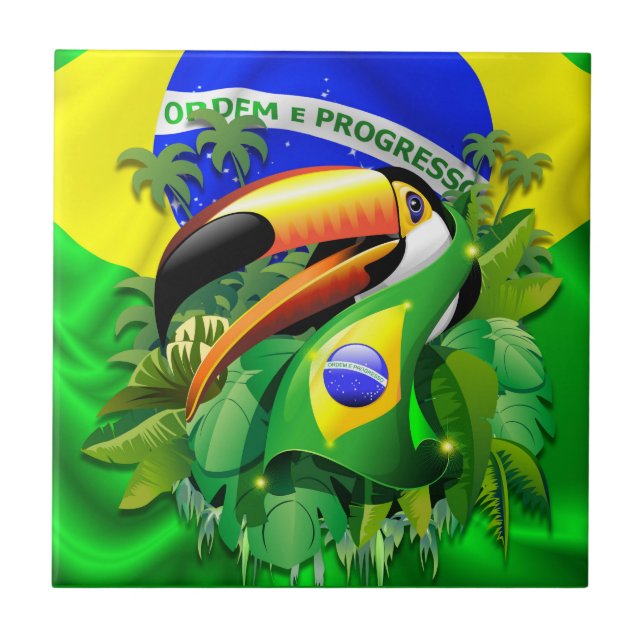 Azulejo De Cerâmica Toco Toucan com bandeira do Brasil (Frente)