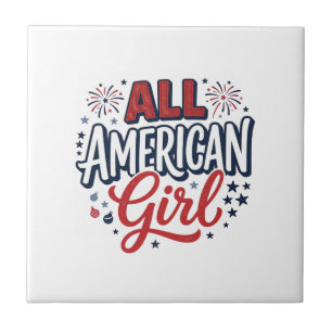 Azulejo De Cerâmica Toda Garota Americana Desenho Vetorial Vintage Pat