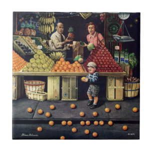 Azulejo De Cerâmica Toddler e Laranjas