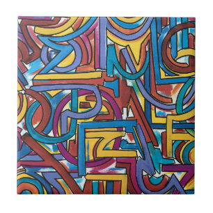 Azulejo De Cerâmica Todos os Caminhos Levam Lá-Arte Abstrata Pintada à