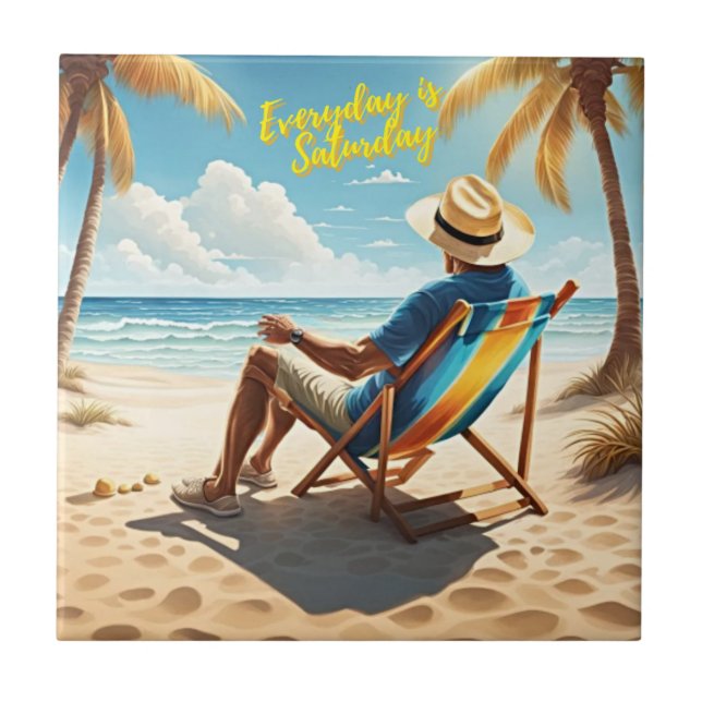 Azulejo De Cerâmica Todos os dias é sábado aposentado (Frente)