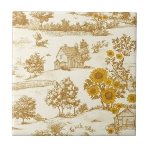 Azulejo De Cerâmica Toile Campestre Vintage Girassol Amarelo (3)