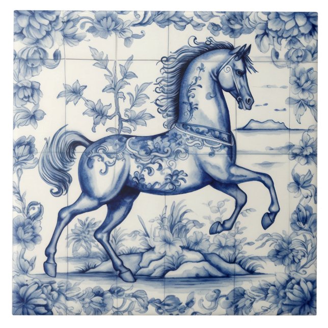 Azulejo De Cerâmica Toile Carousel Horse francês (Frente)
