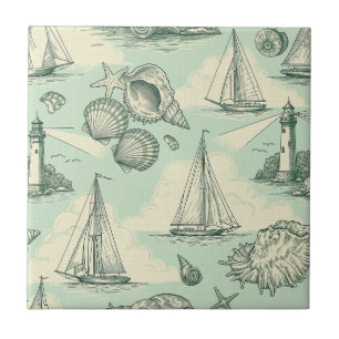 Azulejo De Cerâmica Toile Costeira com Faróis, Barcos à Vela
