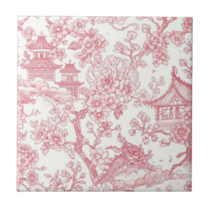 Azulejo De Cerâmica Toile de Chinoiserie Rosa Dragão Flor de Cerejeira