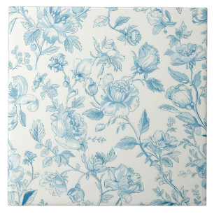 Azulejo De Cerâmica Toile de jouy Azul Chinoiseries Peônias Floral