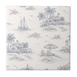 Azulejo De Cerâmica Toile de Jouy Azul Costeira