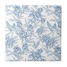 Azulejo De Cerâmica Toile de Jouy Azul Francês