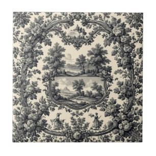 Azulejo De Cerâmica Toile De Jouy Campo Motivo Floral Monocromático