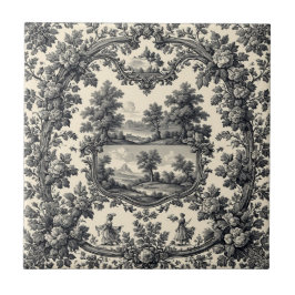 Azulejo De Cerâmica Toile De Jouy Countryside Floral Motif Monochrome 